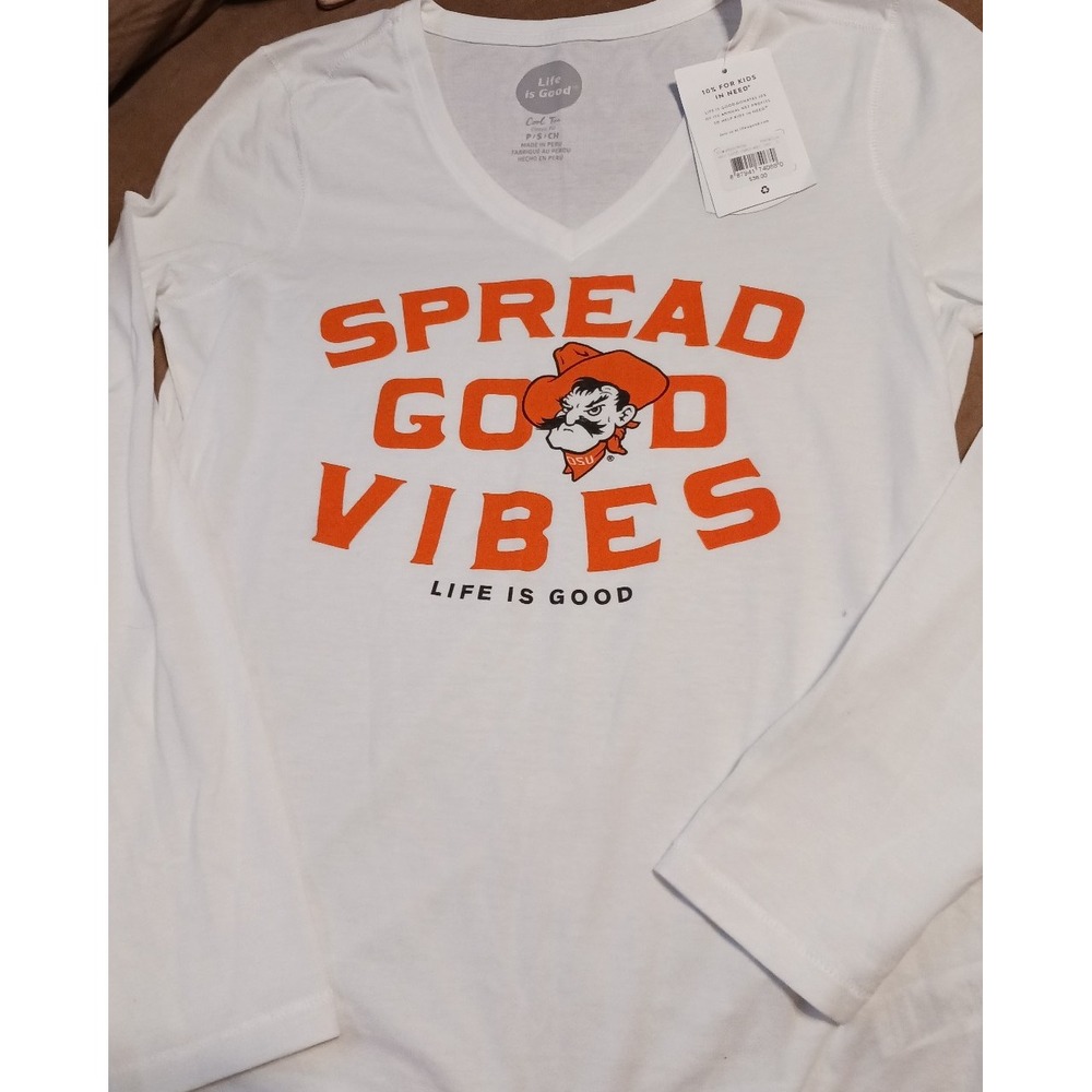 NEW Life is Good NCAA Oklahoma State U Cowboys Women's LS Cool Tee, S